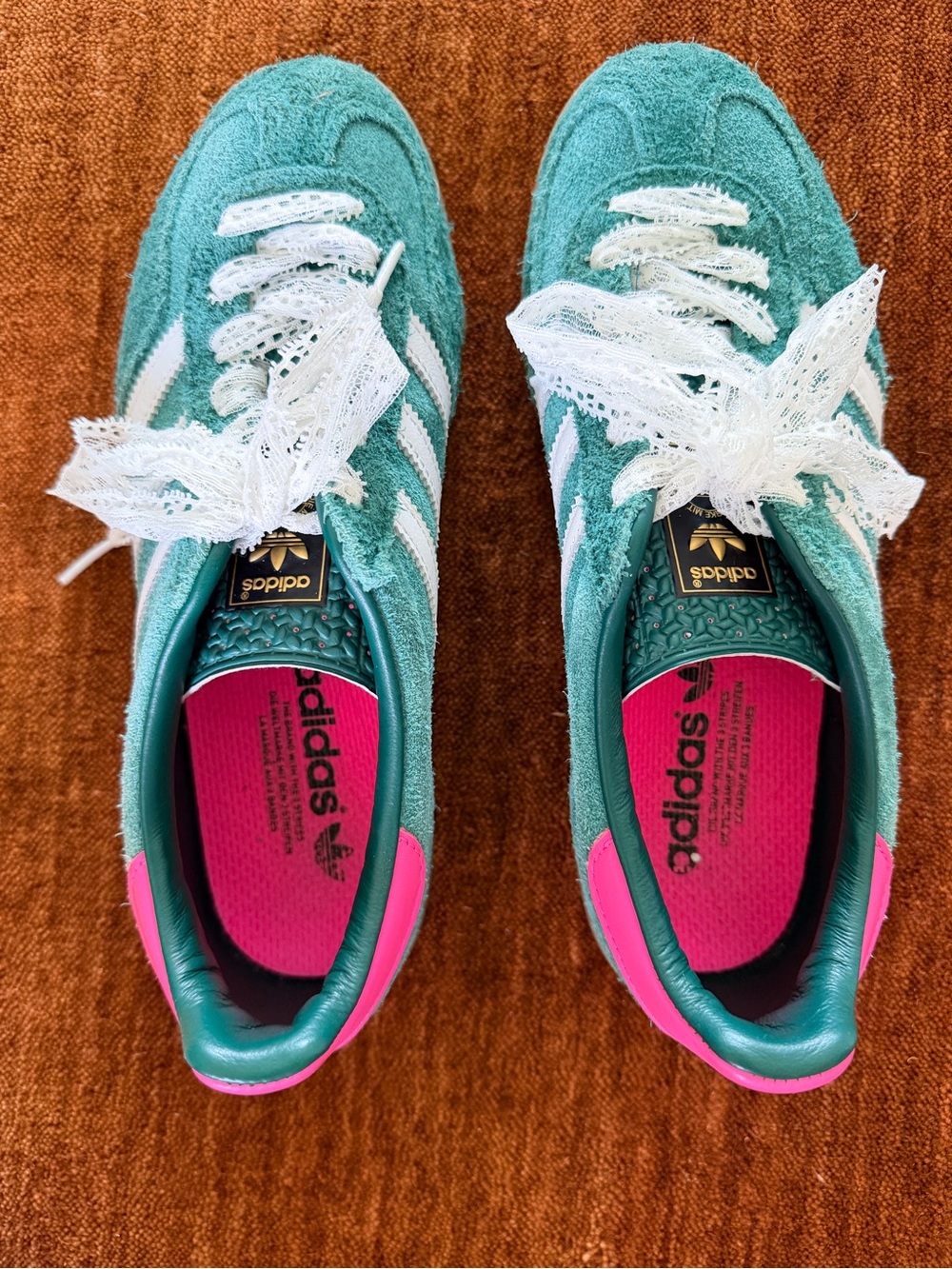 Adidas Women's Green/Pink Suede Gazelle Sneakers - Picture 6 of 8